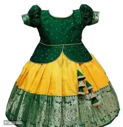 Alluring Green Acrylic Woven Design Lehenga Cholis For Girls