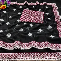 Elegant Black Georgette Embroidered Saree with Blouse Piece-thumb1