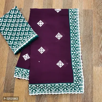 Elegant Purple Georgette Embroidered Saree with Blouse Piece-thumb0