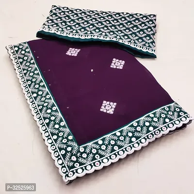 Elegant Purple Georgette Embroidered Saree with Blouse Piece-thumb3