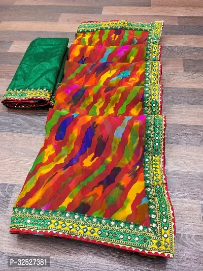 Elegant Multicoloured Georgette Laheriya Saree with Blouse Piece-thumb3