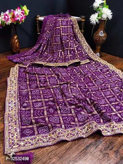 Elegant Purple Georgette Embroidered Saree with Blouse Piece-thumb2