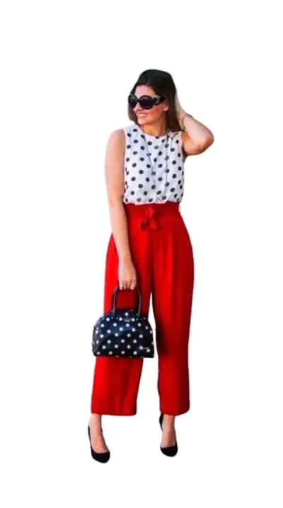 Mannat Boutique Women Casual Beautiful Two Peice Set Crop Top Polka Dot Top