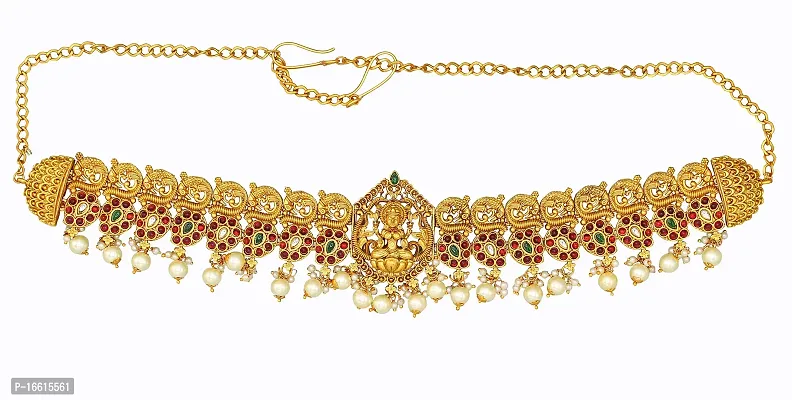 Chigold Gold-Plated Stone Studded White Moti Kamarband Belly-Chain Tagdi for Women