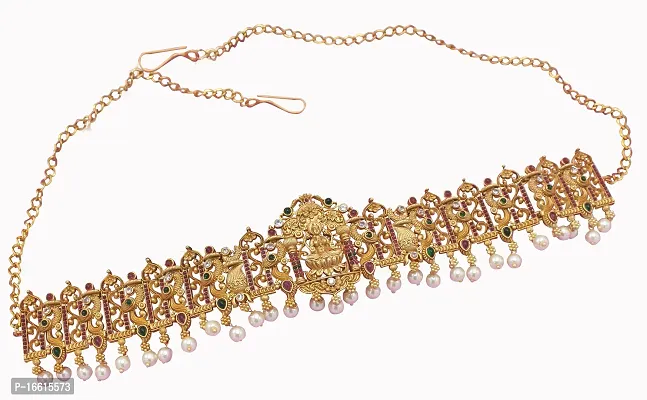 Chigold Gold-Plated moti Studded White drop Kamarband Belly-Chain Tagdi for Women-thumb0