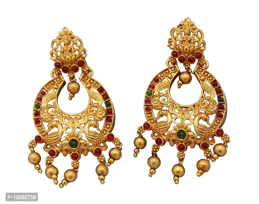 Chigold Gold Plated Peacock Inspired Antique Luxmi Chandbali Earrings for Women and Girls