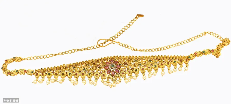 Chigold Gold-Plated Stone Studded White Drop Kamarband Belly-Chain Tagdi for Women