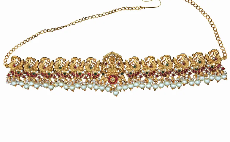 Chigold Gold-Plated Peacock inspired White Moti Kamarband Belly-Chain Tagdi for Women