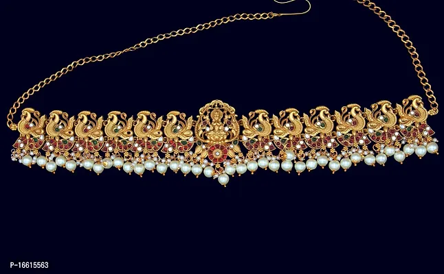 Chigold Gold-Plated Peacock inspired White Moti Kamarband Belly-Chain Tagdi for Women-thumb3