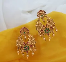 Chigold Gold Plated Peacock Inspired Antique Chandbali Earrings for Women and Girls-thumb4