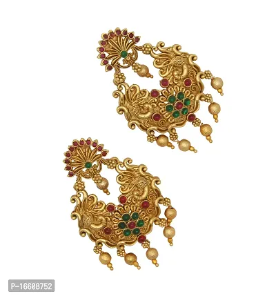 Chigold Gold Plated Peacock Inspired Antique Chandbali Earrings for Women and Girls-thumb0