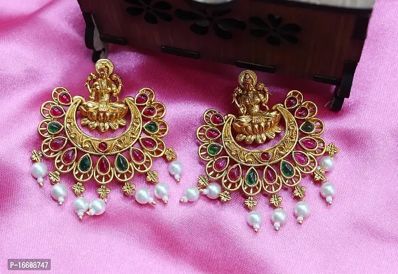 Chigold Gold Plated Antique Luxmi Chandbali Earrings for Women and Girls-thumb2