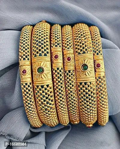 Gold Toned Meenakari Touch Traditional Bangles for Women and Girls-thumb2