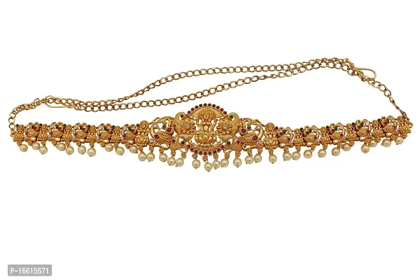 Chigold Gold-Plated Moti Studded White Drop Kamarband Belly-Chain Tagdi for Women