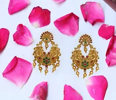 Chigold Gold Plated Peacock Inspired Antique Chandbali Earrings for Women and Girls-thumb1