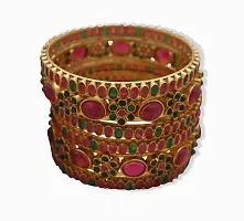 Gold Plated Colorful Stones Patterned Bangles (Set of 6)-thumb1