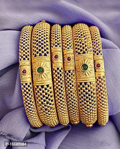 Gold Toned Meenakari Touch Traditional Bangles for Women and Girls-thumb0