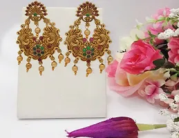 Chigold Gold Plated Peacock Inspired Antique Chandbali Earrings for Women and Girls-thumb3