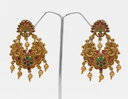 Chigold Gold Plated Peacock Inspired Antique Chandbali Earrings for Women and Girls-thumb2