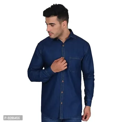 Denim blue single pocket Casual Shirts for Men-thumb0