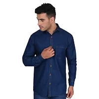 Denim blue single pocket Casual Shirts for Men-thumb1
