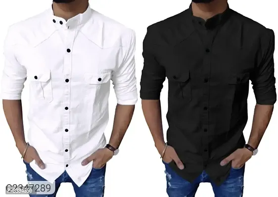 Classic Cotton Solid Casual Shirts for Men, Pack of 2