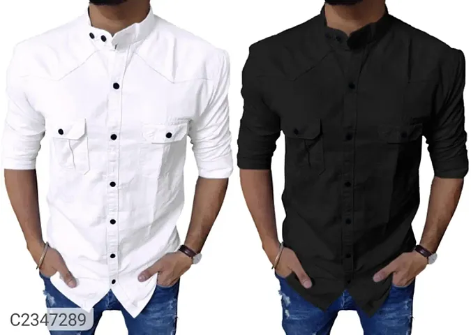 Stylish Cotton Solid Pack of 2 Long Sleeves Shirts