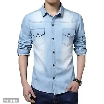 Blue Denim Casual Shirts For Men-thumb0