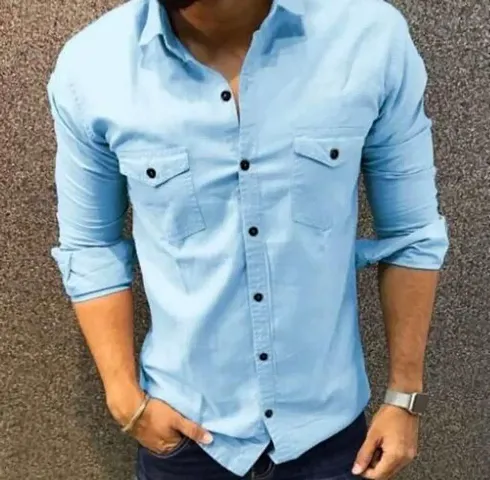 Mens Slim Fit Cotton Solid Casual Shirts