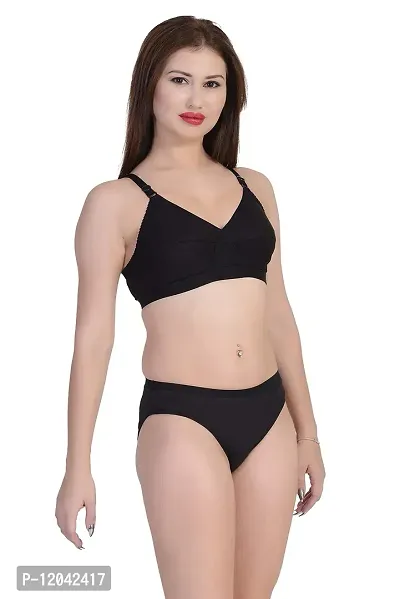 Achiever Latest Women's Cotton Bra and Panty Set | Beautiful Black Lingerie Set-thumb3