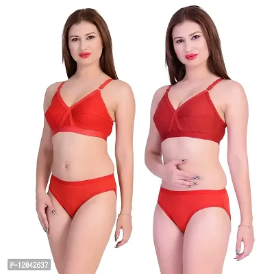 Achiever Latest Women's Cotton Bra and Panty Set | Beautiful Combo Maroon, Red Lingerie Set-thumb0