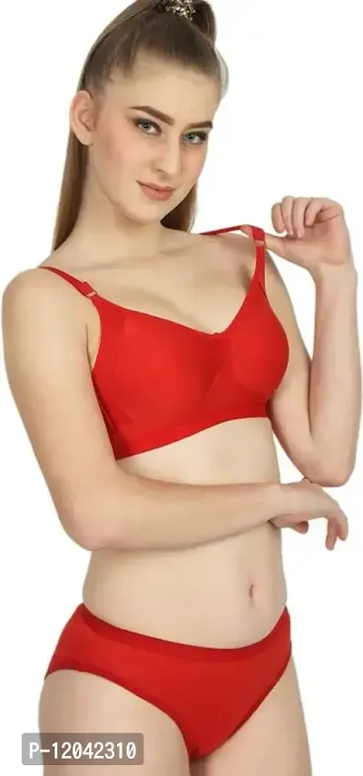 Achiever Latest Women Cotton Bra Panty Set for Women|Lingerie Set A Beautiful Pack of 2|Bra Panty Set for Women with Sexy Look|Set of 2 Red-thumb2