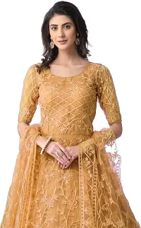 Elegant Yellow Embroidered Net Semi Stitched Gown with Dupatta For Women-thumb1