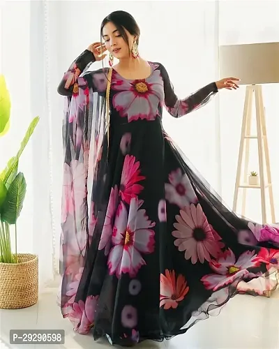 Classic Georgette Printed Gown with Dupatta for Women-thumb0