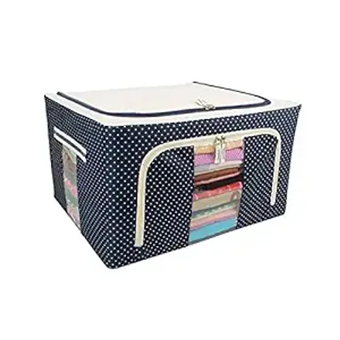 ATTICUS Steel frame Double Opening Zipped Storage Organiser bag Transparent View Box Organizer with Window Folding Bag -Under Bed Closet Wardrobe Box