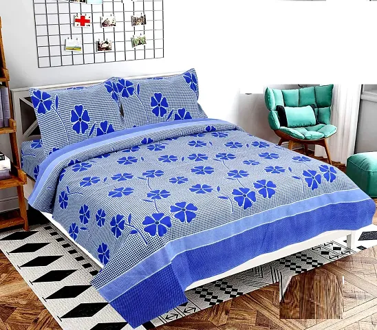 Printed Cotton Double Bedsheet with 2 Pillow Cover