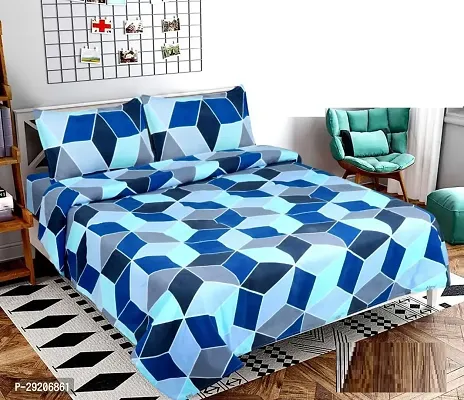 Comfortable Microfiber Printed Flat Bedsheet with Pillow Covers-thumb0