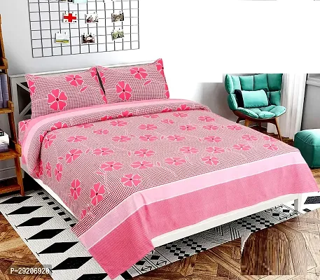 Comfortable Microfiber Printed Flat Bedsheet with Pillow Covers-thumb0