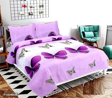 Comfortable Microfiber Printed Flat Bedsheet with Pillow Covers-thumb0