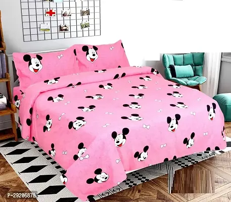 Comfortable Microfiber Printed Flat Bedsheet with Pillow Covers-thumb0