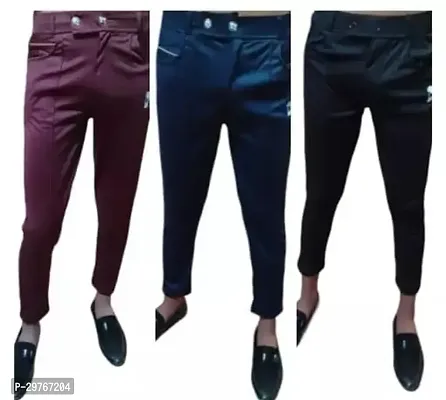 Stylish Multicoloured Acrylic Solid Trousers For Boys Pack of 3-thumb0