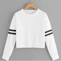 Elegant White Cotton Lycra Striped T-Shirt For Women-thumb1