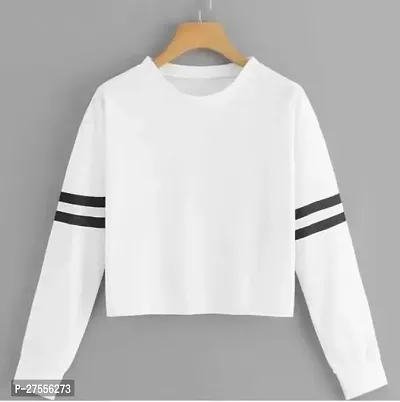 Elegant White Cotton Lycra Striped T-Shirt For Women-thumb2