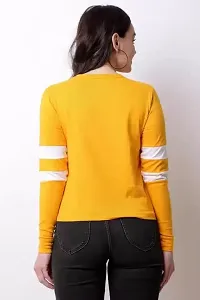 Elegant Mustard Cotton Lycra Striped T-Shirt For Women-thumb1