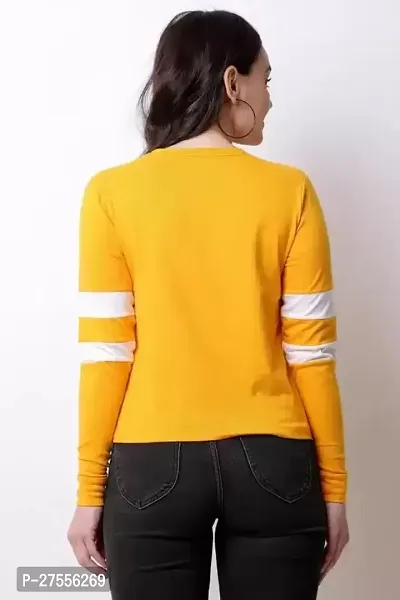 Elegant Mustard Cotton Lycra Striped T-Shirt For Women-thumb2