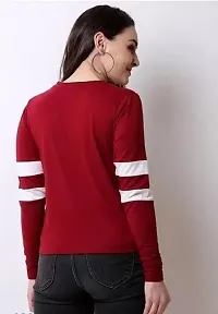 Elegant Maroon Cotton Lycra Striped T-Shirt For Women-thumb1