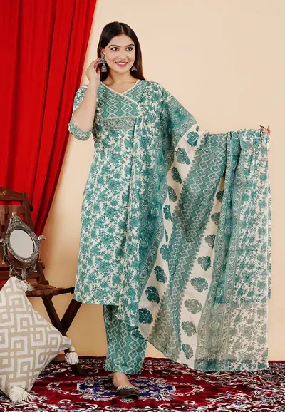 Stylish Rayon Kurta With Dupatta And Bottomwear