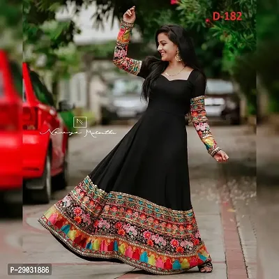 Stylish Black Georgette Woven Design Gown For Women