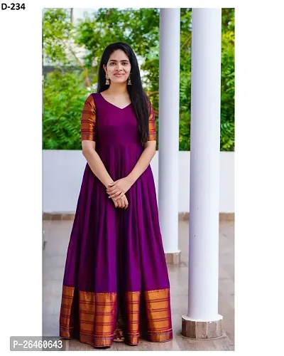 Stylish Purple Taffeta Silk Woven Design Ethnic Gown For Women