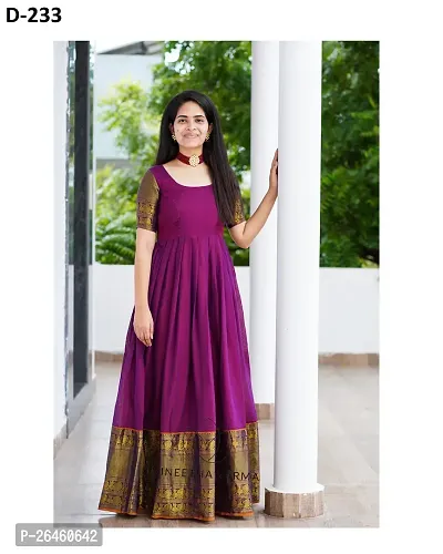 Stylish Maroon Taffeta Silk Woven Design Ethnic Gown For Women-thumb0